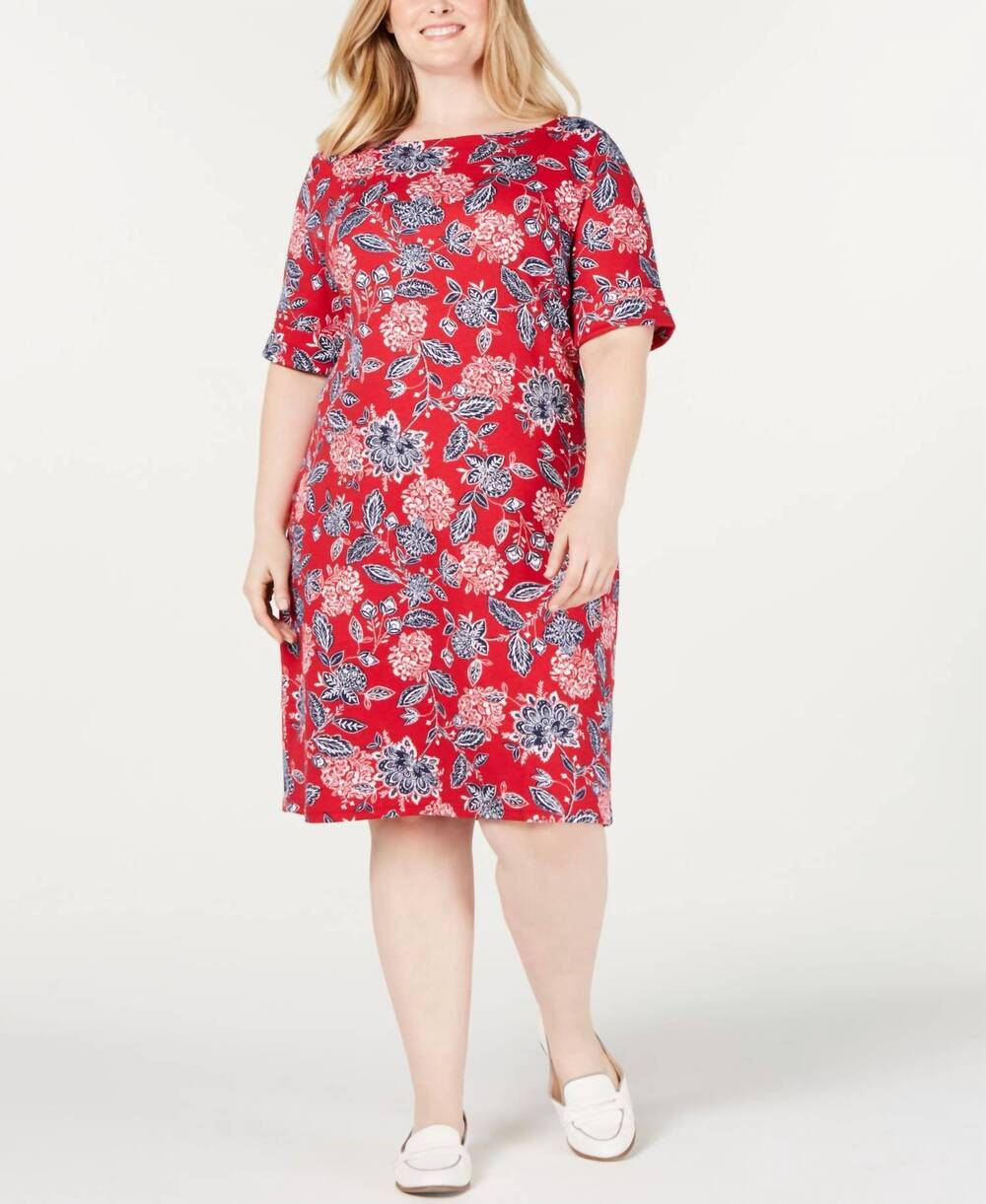 NEW KAREN SCOTT women's floral print dress - plus in new red amore